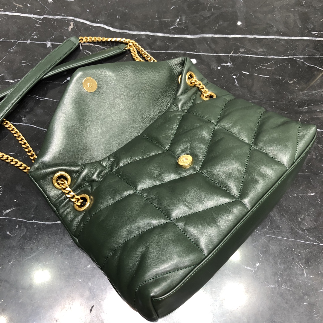 Saint Laurent Loulou Puffer Small Lambskin Shoulder Bag Handbag Dark Green 577476 Gold